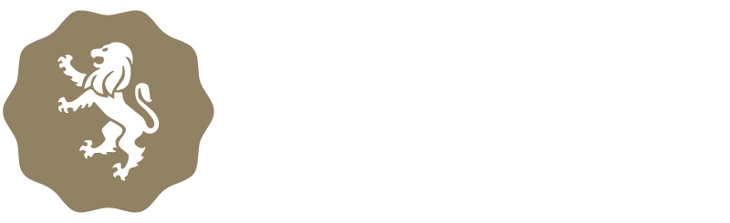 Logo de Carrillo Royalty con letras blancas e isotipo dorado